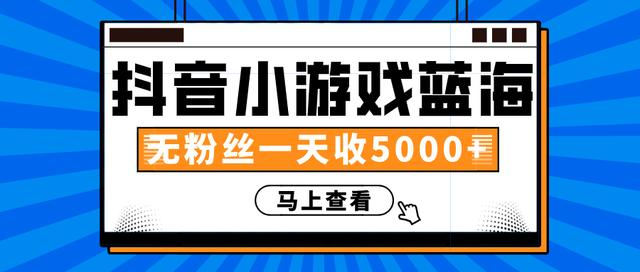 赚钱计划:抖音小游戏蓝海项目,无粉丝一天收入5000+-最全资源库