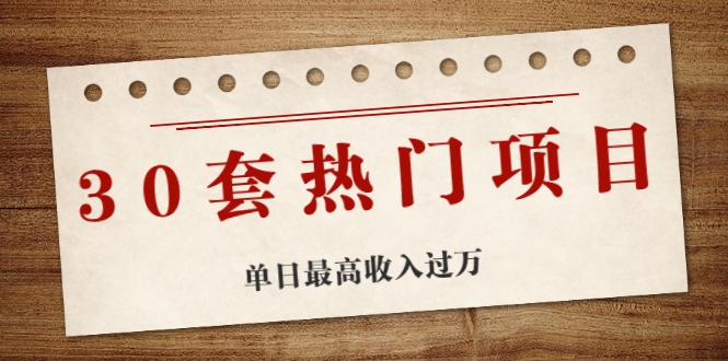 30套热门项目:单日最高收入过万 (网赚项目、朋友圈、涨粉套路、抖音、快手)等-最全资源库