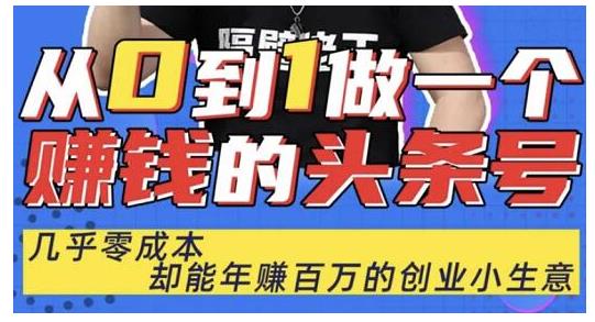 佬王·从0到1做一个赚钱的头条号,几乎零成本,却能年赚百万的创业项目-最全资源库