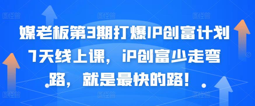 媒老板第3期打爆IP创富计划7天线上课,iP创富少走弯路,就是最快的路!-最全资源库