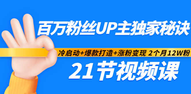 百万粉丝UP主独家秘诀:冷启动+爆款打造+涨粉变现2个月12W粉(21节视频课)-最全资源库