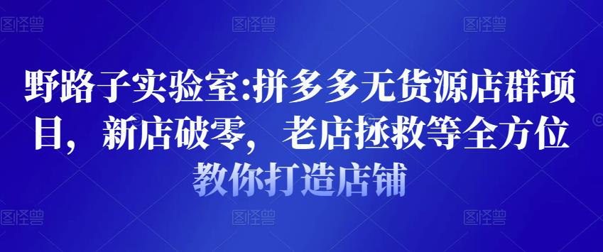 野路子实验室:拼多多无货源店群项目，新店破零，老店拯救等全方位教你打造店铺-最全资源库