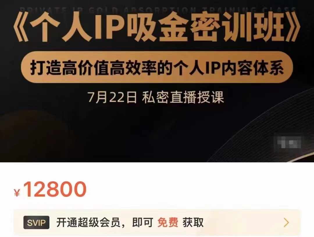 个人IP吸金密训班,打造高价值高效率的个人IP内容体系(价值12800元)-最全资源库