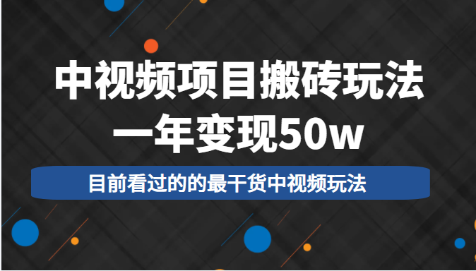 中视频项目搬砖玩法，一年变现50w，目前看过的的最干货中视频玩法-最全资源库