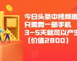 今日头条中视频搬运项目,只需要一部手机3-5天就可以产生利润(价值2800元)-最全资源库