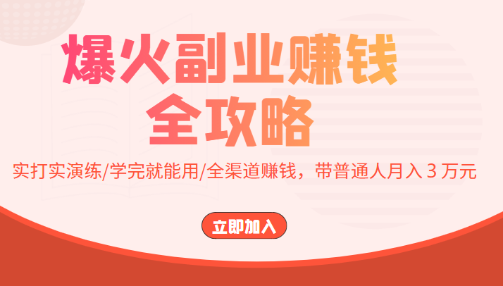 爆火副业赚钱全攻略：实打实演练/学完就能用/全渠道赚钱，带普通人月入３万元-最全资源库