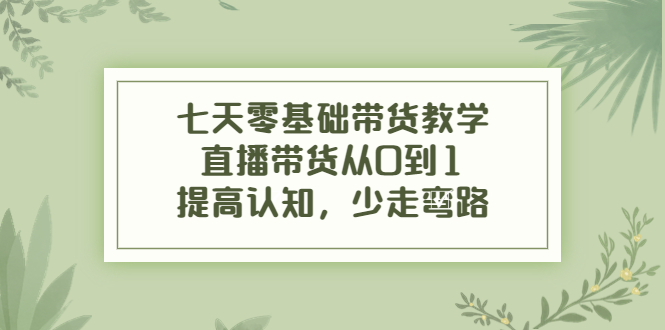 七天零基础带货教学,直播带货从0到1,提高认知,少走弯路-最全资源库