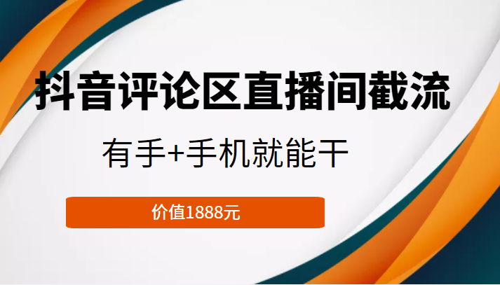抖音评论区直播间截流,有手+手机就能干,门槛极低,模式可大量复制(价值1888元)-最全资源库