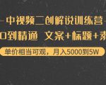 中视频二创解说训练营：从0到精通 文案+标题+素材、月入5000到5W-最全资源库