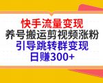 快手流量变现,养号搬运剪视频涨粉,引导跳转群变现日赚300+-最全资源库