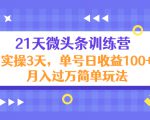 21天微头条训练营,实操3天,单号日收益100+月入过万简单玩法-最全资源库