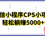 微信小程序CPS小项目，有微信就能做，轻松上手躺赚5000+-最全资源库