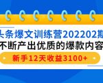 头条爆文训练营202202期，不断产出优质的爆款内容，新手12天收益3100+-最全资源库