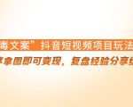 “毒文案”抖音短视频项目玩法,小程序拿图即可变现,复盘经验分享给大家-最全资源库
