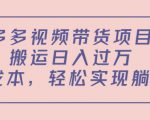 多多视频带货项目,搬运日入过万,0成本,轻松实现躺赚(教程+软件)-最全资源库