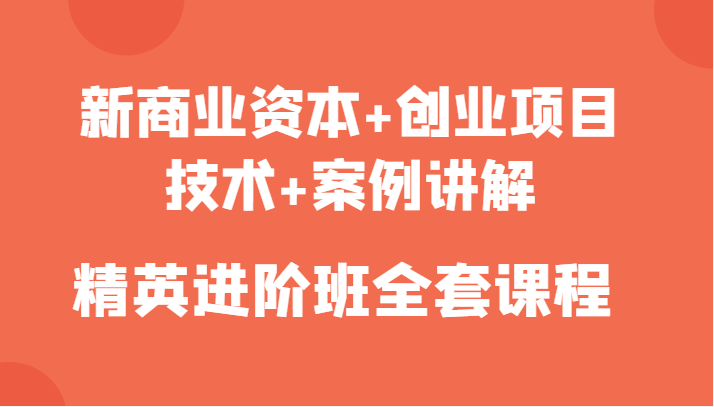 新商业资本+创业项目，技术+案例讲解，精英进阶班全套课程-最全资源库