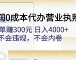 高利润0成本代办营业执照项目：一单赚300元日入4000+不会违规，不会内卷-最全资源库