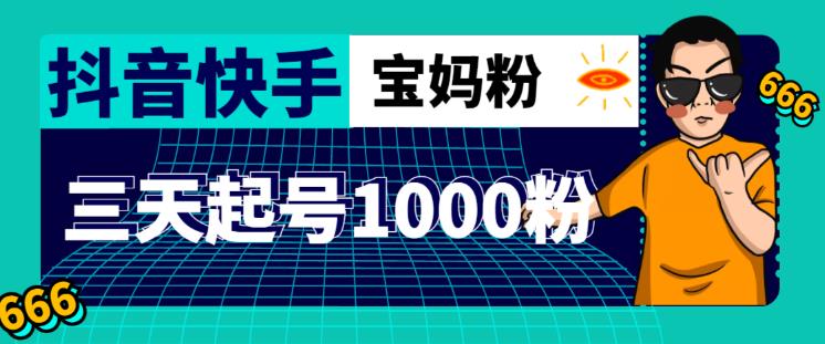 抖音快手三天起号涨粉1000宝妈粉丝的核心方法【详细玩法教程】-最全资源库