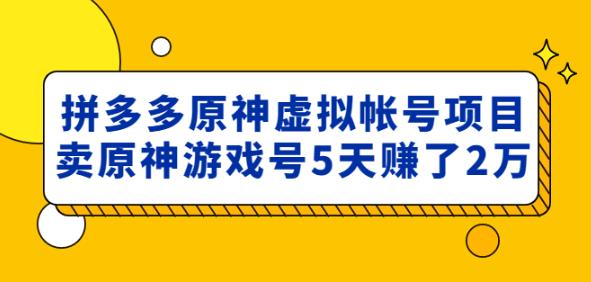 外面卖2980的拼多多原神虚拟帐号项目:卖原神游戏号5天赚了2万-最全资源库