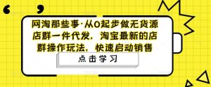 网淘那些事·从0起步做无货源店群一件代发,淘宝最新的店群操作玩法,快速启动销售-最全资源库