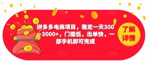 2023拼多多电商项目,稳定一天300~3000+,门槛低,出单快,一部手机即可完成-最全资源库