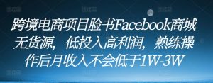 跨境电商项目脸书Facebook商城无货源,低投入高利润,熟练操作后月收入不会低于1W-3W-最全资源库