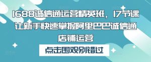 1688诚信通运营精英班,17节课让新手快速掌握阿里巴巴诚信通店铺运营-最全资源库