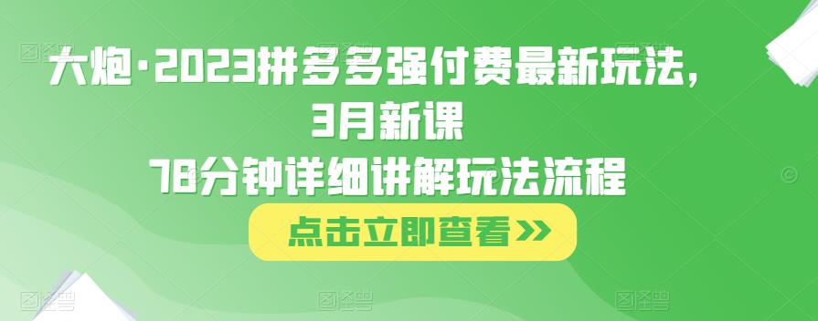大炮·2023拼多多强付费最新玩法，3月新课​78分钟详细讲解玩法流程-最全资源库