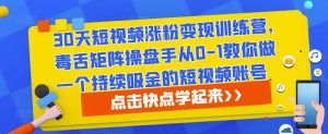30天短视频涨粉变现训练营,毒舌矩阵操盘手从0-1教你做一个持续吸金的短视频账号-最全资源库