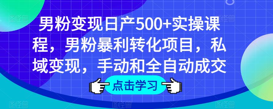 男粉变现日产500+实操课程,男粉暴利转化项目,私域变现,手动和全自动成交-最全资源库