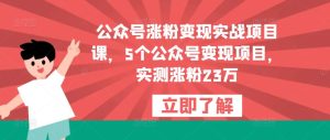 公众号涨粉变现实战项目课，5个公众号变现项目，实测涨粉23万-最全资源库