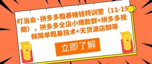 叮当会·拼多多粗暴赚钱特训营(11-19期),拼多多全店小爆款群+拼多多视频简单粗暴技术+无货源店群等-最全资源库