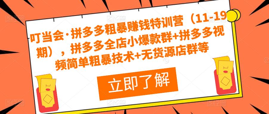叮当会·拼多多粗暴赚钱特训营(11-19期),拼多多全店小爆款群+拼多多视频简单粗暴技术+无货源店群等-最全资源库