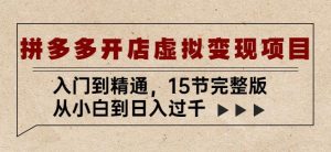 拼多多开店虚拟变现项目:入门到精通,从小白到日入过千(15节完整版)-最全资源库