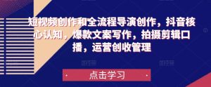 短视频创作和全流程导演创作,抖音核心认知,爆款文案写作,拍摄剪辑口播,运营创收管理-最全资源库