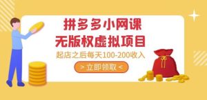 黄岛主·拼多多小网课无版权虚拟项目分享课:起店之后每天100-200收入-最全资源库