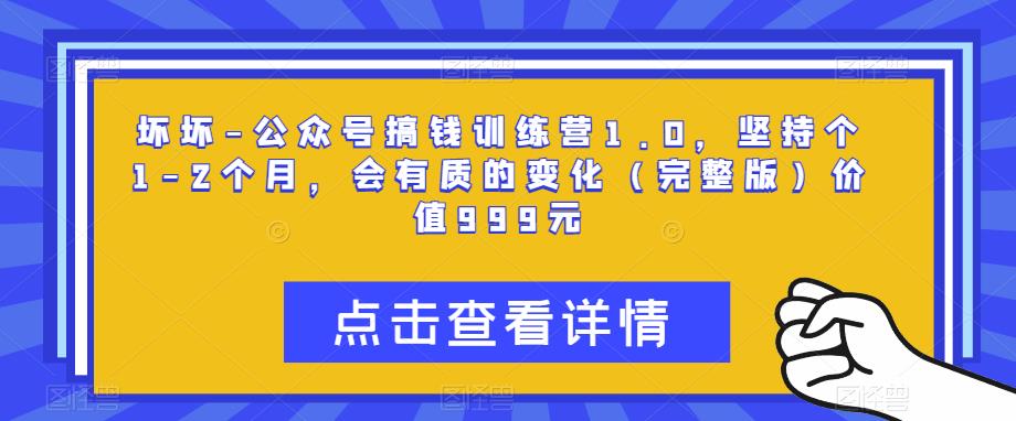 坏坏-公众号搞钱训练营1.0,坚持个1-2个月,会有质的变化(完整版)价值999元-最全资源库