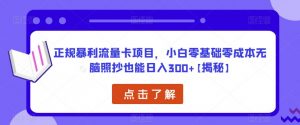 正规暴利流量卡项目,小白零基础零成本无脑照抄也能日入300+【揭秘】-最全资源库