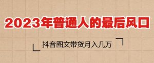 2023年普通人的最后风口，抖音图文带货月入几万，只需一部手机即可操作-最全资源库