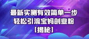 最新实测有效简单一步轻松引流宝妈创业粉【揭秘】-最全资源库