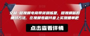 文林·短‮频视‬电商带‮训货‬练营，短视频‮的新‬赚钱方法，在视‮号频‬和抖音‮实上‬现爆单吧-最全资源库