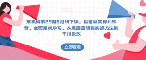 某机构第29期6月线下课，运营型实操训练营，全面系统学习，从底层逻辑到实操方法到千川投放-最全资源库