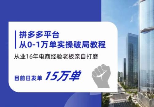 拼多多从0-1万单实操破局教程，从业16年电商经验打磨，目前日发单15万单-最全资源库