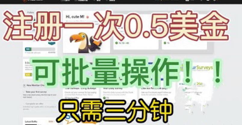国外项目注册一次0.5美金，只需三分钟无脑操作，可批量同时放大操作，小白工作室福利【揭秘】-最全资源库
