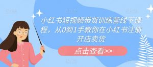 小红书短视频带货训练营线下课程，从0到1手教你在小红书注册开店卖货-最全资源库