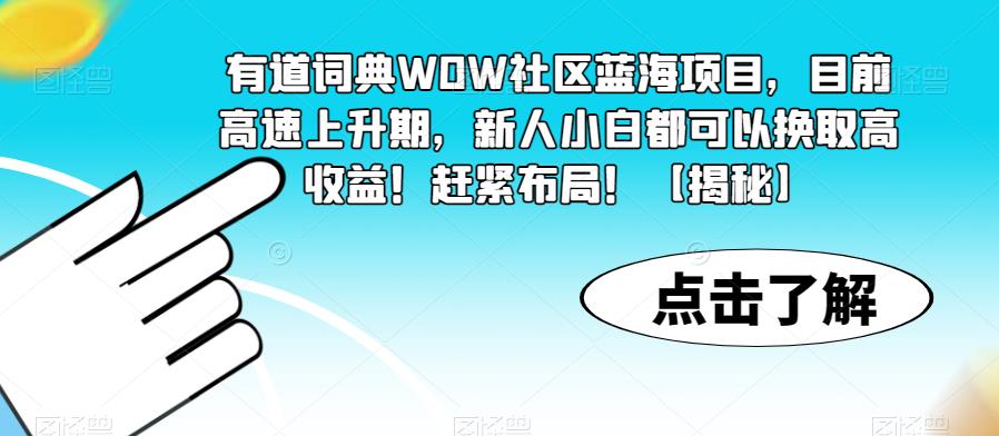 有道词典WOW社区蓝海项目，目前高速上升期，新人小白都可以换取高收益！赶紧布局！【揭秘】-最全资源库