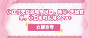 众狼电商余文小红书无货源电商风口，新号3天破首单，小白也可以月入2w+-最全资源库
