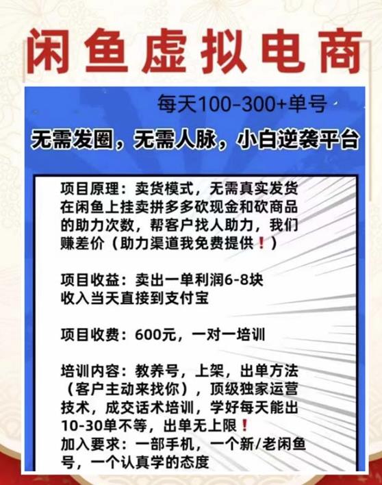外边收费600多的闲鱼新玩法虚似电商之拼多多助力项目，单号100-300元-最全资源库