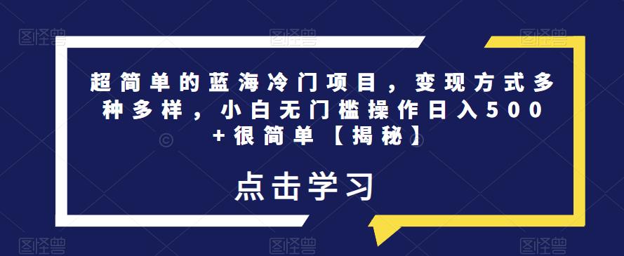超简单的蓝海冷门项目,变现方式多种多样,小白无门槛操作日入500+很简单【揭秘】-最全资源库