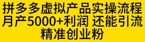 拼多多虚拟产品实操流程，月产5000+利润，还能引流精准创业粉【揭秘】-最全资源库